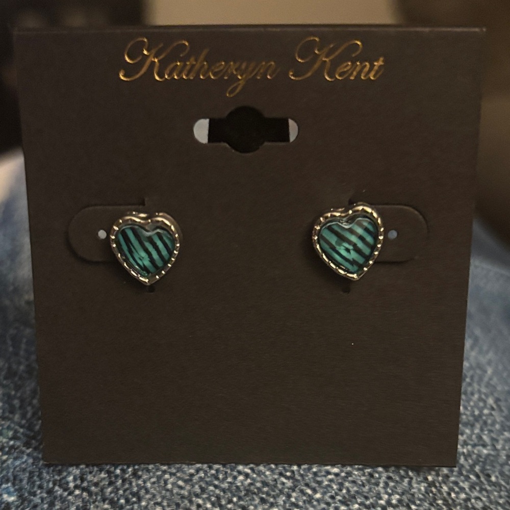 Teal Zebra Heart Stud Earrings